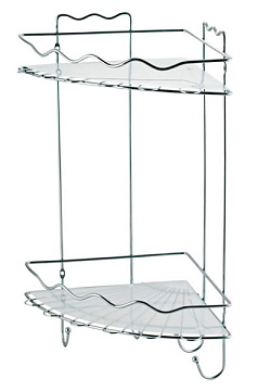 Полка угловая 2-х ярусная с крючками хром ВКУ623