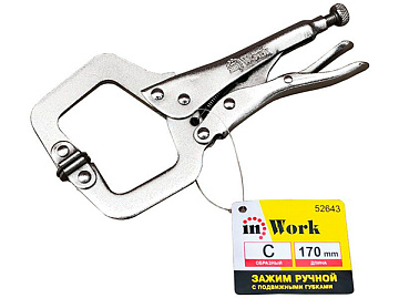 Зажим ручной  С-образный, 170мм ,с пожвиж.губками InWork 52643