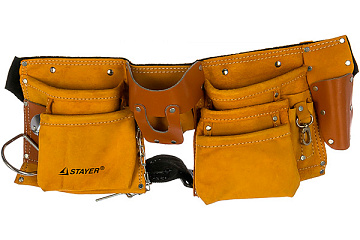 Пояс STAYER MASTER кожаный 10карманов 3подвески 38512