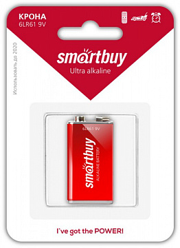 Батарейка алкалиновая Крона Smartbuy 6LR61/1B (12/240)  (SBBA-9V01B)