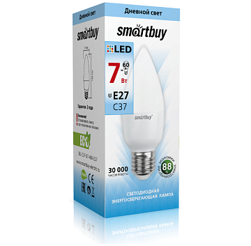 Лампа с/д Smartbuy-C37-07W/4000/E27 свеча