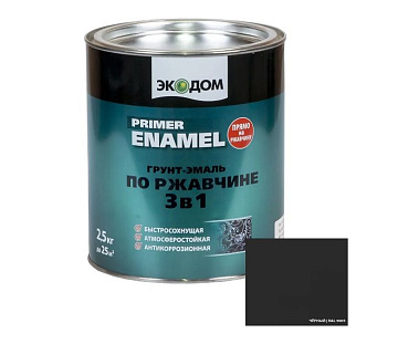 Грунт-эмаль Черный по ржавчине 3в1 ЭКОДОМ 0,9 кг (RAL9005)