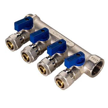Коллектор 4 выхода 3/4"x16 с шаровыми  кранами для м/п труб СТМ