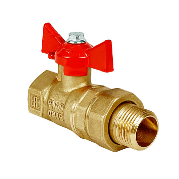 Кран шаровой, с американкой, ручка-бабочка (внутр.-наруж.)