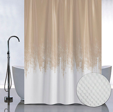 Штора для ванной комнаты 180*180 полиэстр/микрофибра с рельеф.теснением ПЕРЕХОД БЕЖЕВЫЙ (05-03)