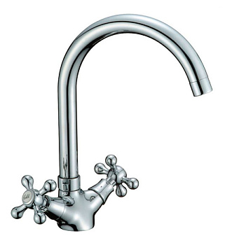 Смеситель ЛАТУНЬ для кухни CALORIE с гайкой, двухвентильный (CAL8023C)