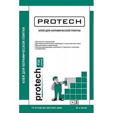 Клей для керамической плитки Р-20 25кг PROTECH (зеленый)