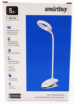 Настольная лампа Smartbuy-5Вт белый (SBL-DL-5-cl-w) с прищепкой