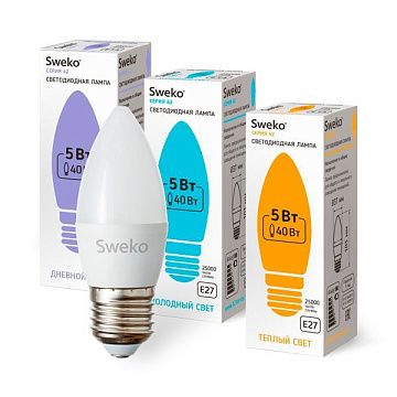 Лампа Sweko C35-5W-230-6500K-E27