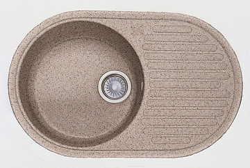 Мойка мрамор FOSTO КМ 74-46 SGА-300 ОВАЛ,цвет песочный пляж, 735*460*175, с одинарным сифоном