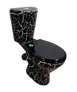 Унитаз (компакт) ROSA "ЭЛЕГАНТ" косой выпуск, слив 6литров, сиденье полипропилен (КРАКЕЛЮР ЧЕРНЫЙ)