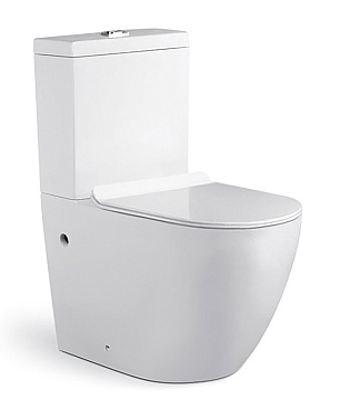 Унитаз (компакт) AZARIO "CORSA" БЕЗОБОДКОВЫЙ, слив 3/6л., сиденье ДЮРОПЛАСТ МИКРОЛИФТ (AZ-2062S)