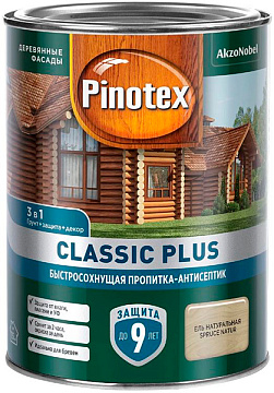 Pinotex Classic Plus быстросохн. пропитка-антисептик 3 в 1 для древесины ель натуральная ( 0,9л)