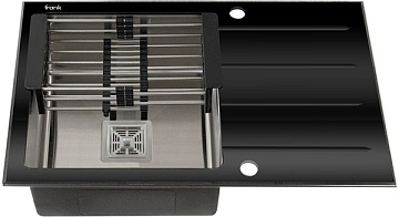 Мойка из нержавеющей стали FRANK PROFI 78х50 ЛЕВ/ПРАВ ЧЁРНОЕ СТЕКЛО (8мм), сифон+корзина (9503)