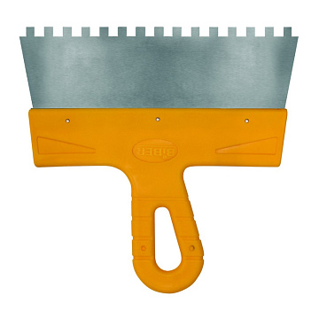 Шпатель фасадный МАСТЕР  150мм нерж. зубчатый 8 мм желтая ручка  35182  БИБЕР