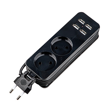 Удлинитель Uniel S-CT2-1.5U BLACK. 1,5м 2гн 10A б/з 4USB (2.1A)