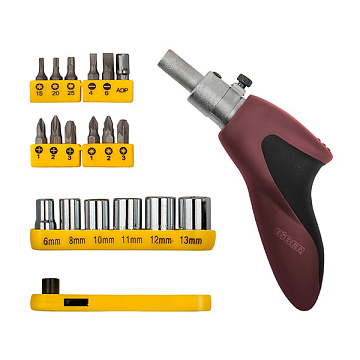 Отвертка ревирсная с набором бит и головок (20 пр)  85554 БИБЕР