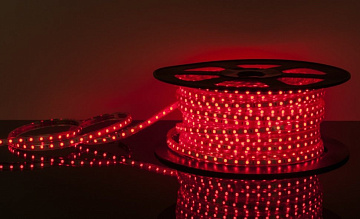 Светодиодная лента 220V 4,4W 60Led 3528 IP65 красный, 100 м