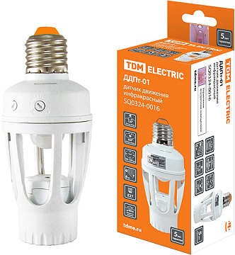 Датчик движения TDM  ДДСПт-01 60Вт,  10-300с, 6м, 3+Лк, 120(сбоку)+360(сверху)гр, IP20,