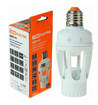 Датчик движения TDM  ДДСПт-01 60Вт, 10-300с, 6м, 3+Лк, 120(сбоку)+360(сверху)гр, IP20,