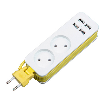 Удлинитель Uniel S-CT2-1.5U WHITE/GREEN. 1,5м 2гн 10A 4USB б/з (2.1A)