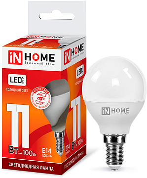Лампа с/д IN HOME LED-ШАР-VC 11Вт 230В E14 6500К 820Лм