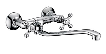 Смеситель ЛАТУНЬ для кухни CALORIE настенный, двухвентильный (CAL8034B)